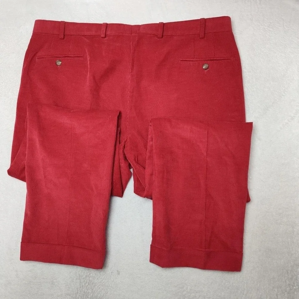 Paul Stuart Pants Mens 40x32 Red Corduroy Flat Cuffed‎ Classic Dress Slacks USA